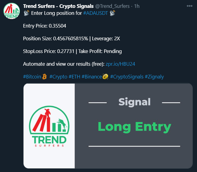 Example of crypto signals on twitter