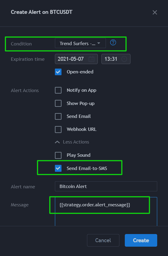 Tradingview alert settings for btc email