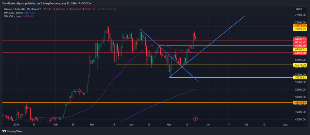 BTC/USDT Chart with analysis for May and April 2024
